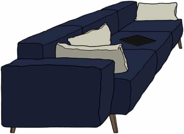 Schmalbeiniges Sofa im Robin Day-Stil.