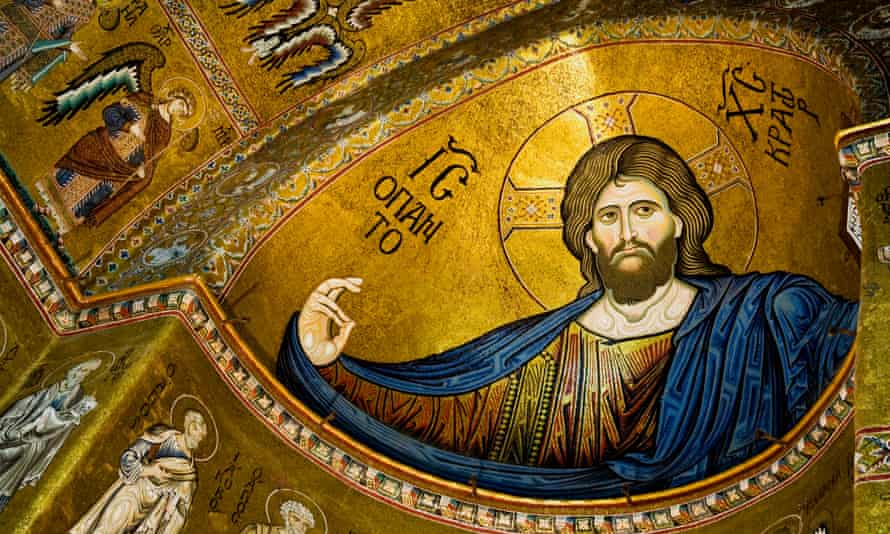 Jesus Christus-Mosaik in der Kathedrale von Monreale in der Nähe von Palermo