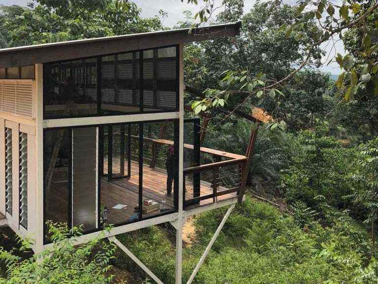Das winzige Haus bietet einen Panoramablick auf den malaysischen Dschungel.