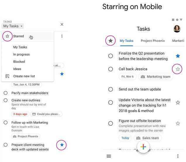 Die Sterne zeigen Aufgaben an, die wichtiger sind als andere - Google Tasks erhält eine wichtige neue Funktion für Mobilgeräte und Desktops