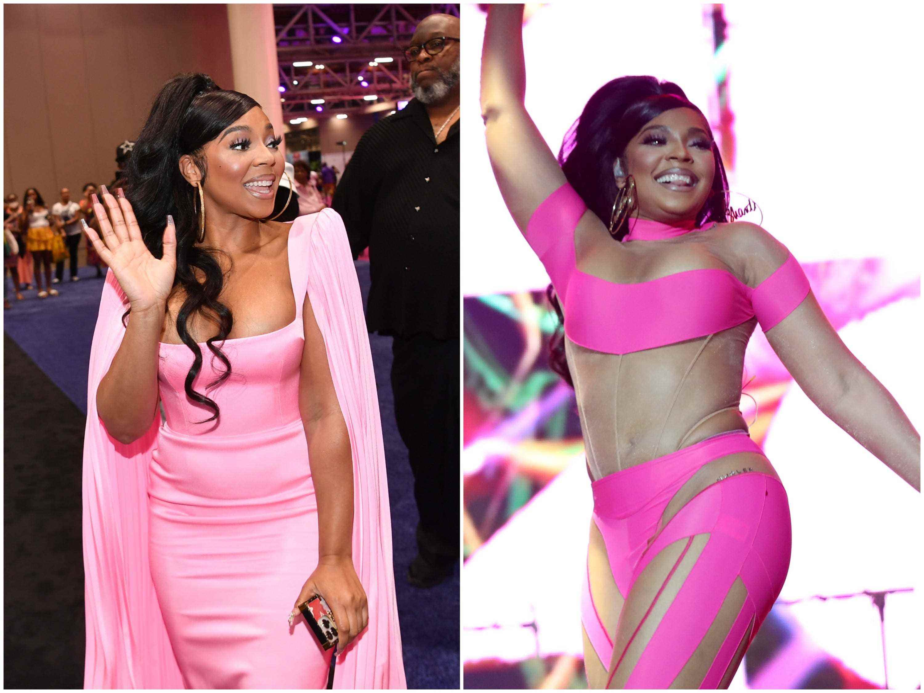 Ashanti in zwei rosafarbenen Outfits beim Essence Festival of Culture 2022