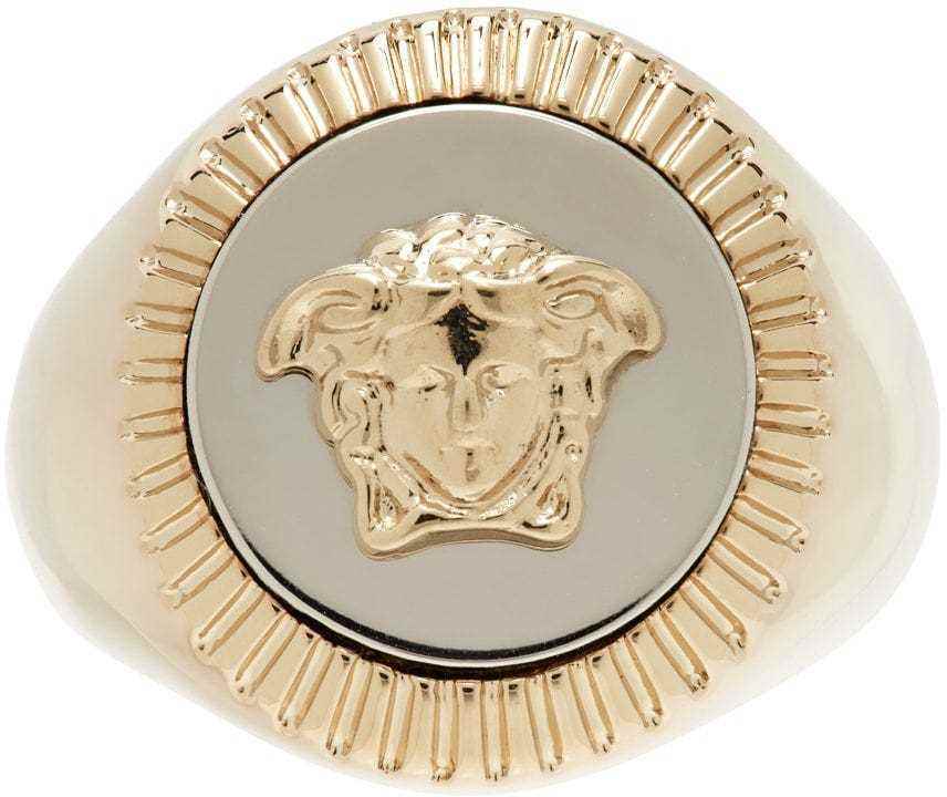 Versace-Ring aus Gold und Silber mit Medusa-Logo in der Mitte