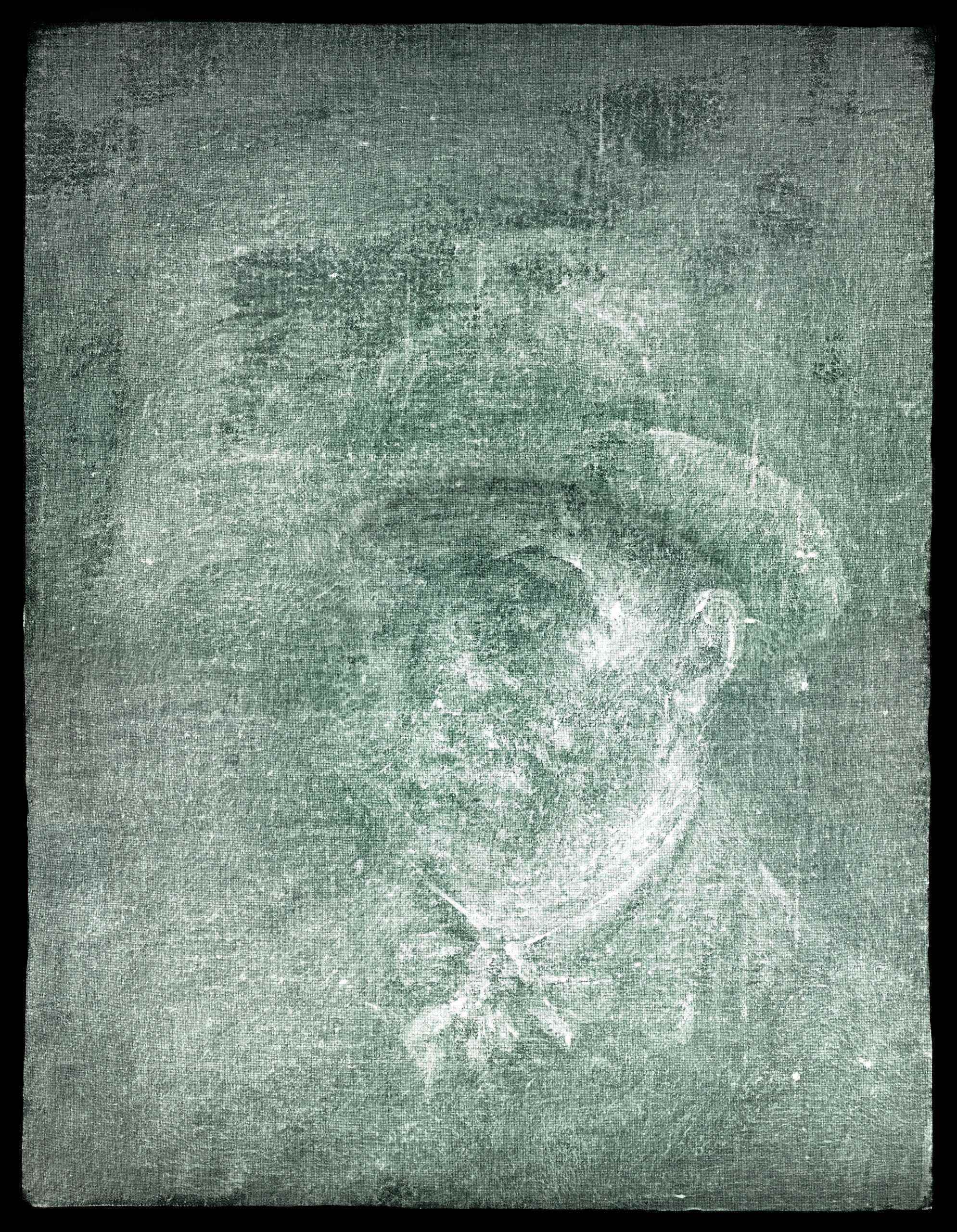 Röntgenbild von Vincent Van Goghs Selbstporträt, das unter Klebstoff und Pappe versteckt ist, ist in Edinburgh, Schottland, Großbritannien, am 21. Juni 2022 abgebildet. Neil Hanna/Handout via REUTERS
