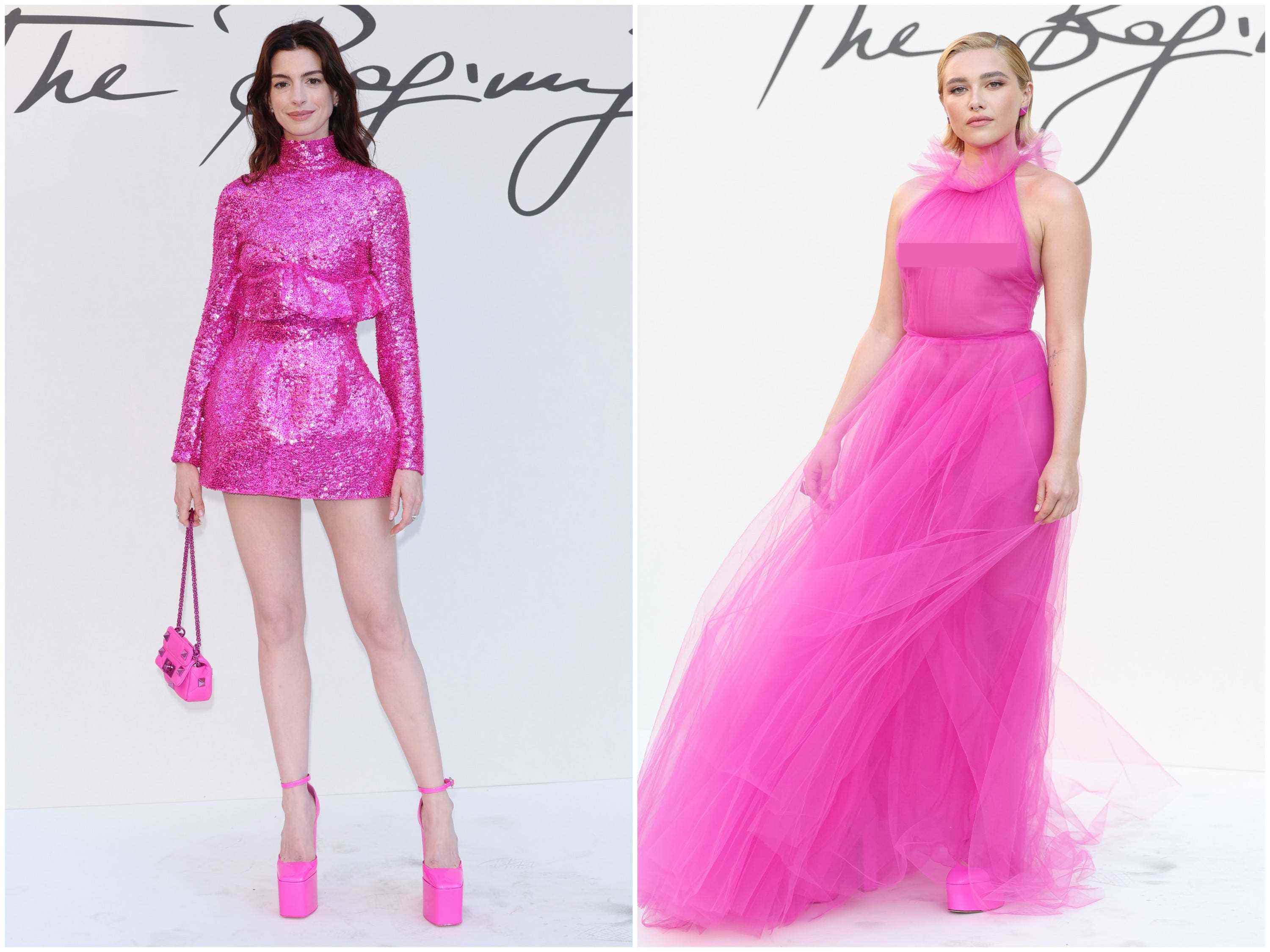 Anne Hathaway und Florence Pugh in rosa Kleidern