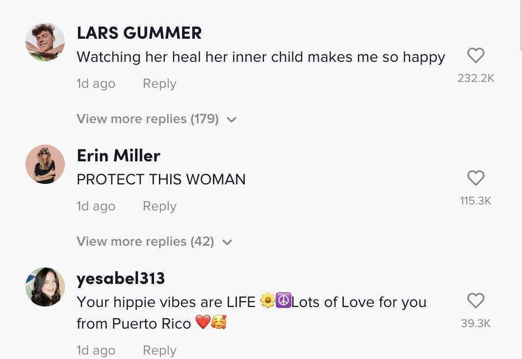 Ein Screenshot von Kommentaren zu Drew Barrymores letztem TikTok-Video.