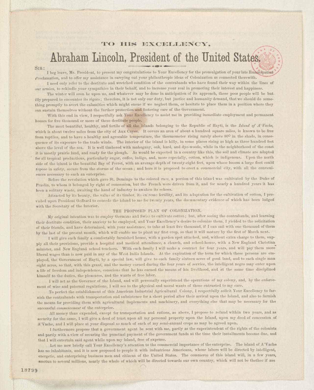 Bernard Kocks Vorschlag an Abraham Lincoln, Mittwoch, 01. Oktober 1862
