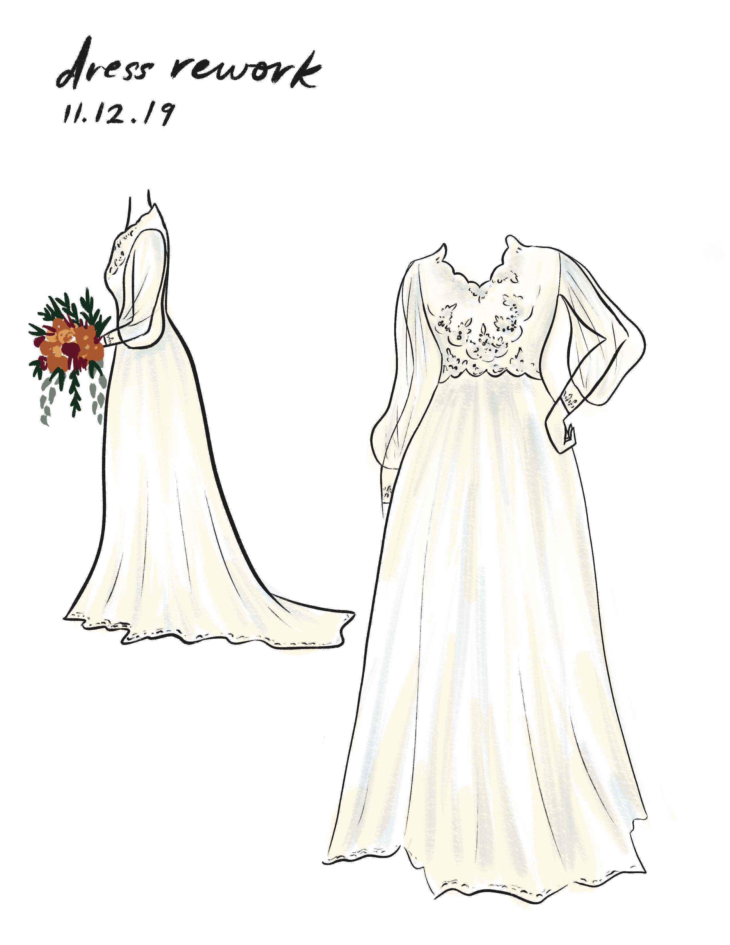 Vandergriffs Hochzeitslook war eine exakte Version einer Skizze, die sie 2019 gemacht hatte.