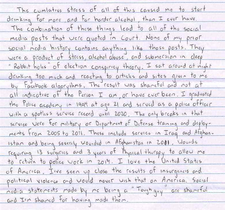 Teil-Screenshot des Briefes, der vom Kapitol-Randalierer Thomas Robertson geschrieben und beim Bundesgericht eingereicht wurde.