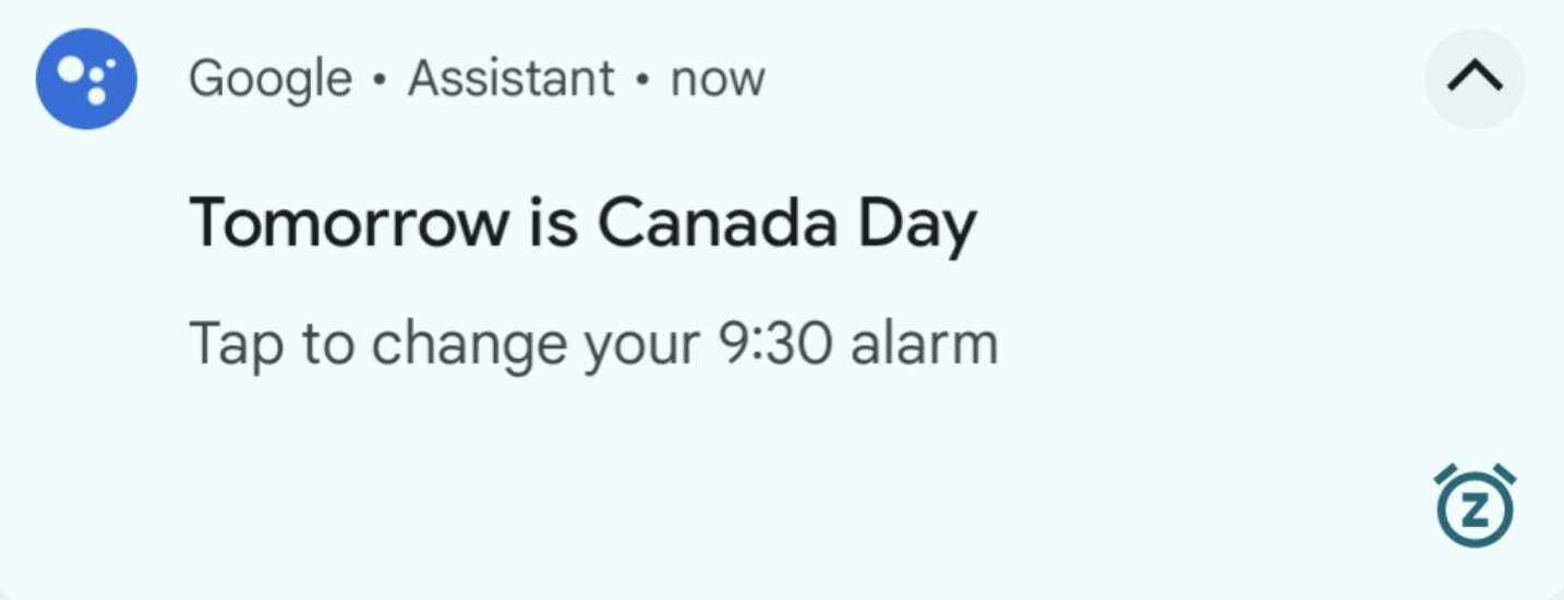 Das Auf einen Blick-Widget von Pixel spart Ihnen etwas Schlaf, indem es Sie daran erinnert, Ihren täglichen Wecker vor einem Feiertag zu deaktivieren. Die Cool Pixel-Funktion könnte Ihnen helfen, am 4. Juli dank Google Assistant mehr Schlaf zu bekommen