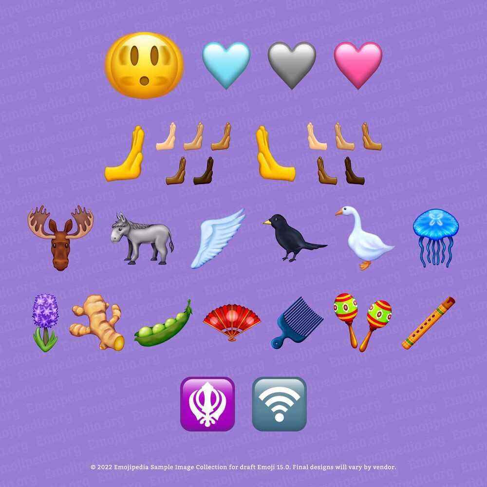 Vorschau von Emojis, die eine Genehmigung für die Aufnahme in Emoji 15.0 im September anstreben – Neue Emojis für Emoji 15.0 sind in der Vorschau enthalten "Gib mir fünf" und rosa Herz