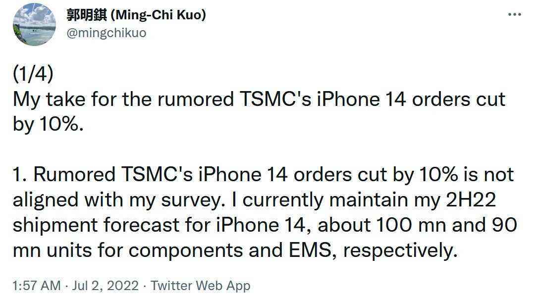 Kuo widerspricht Digitimes und erklärt, dass seine Umfrage zur Lieferkette keine 10-prozentige Kürzung der iPhone-14-Bestellungen zeige – Top-Analyst weist die Rede von einer 10-prozentigen Kürzung der iPhone-14-Bestellungen zurück