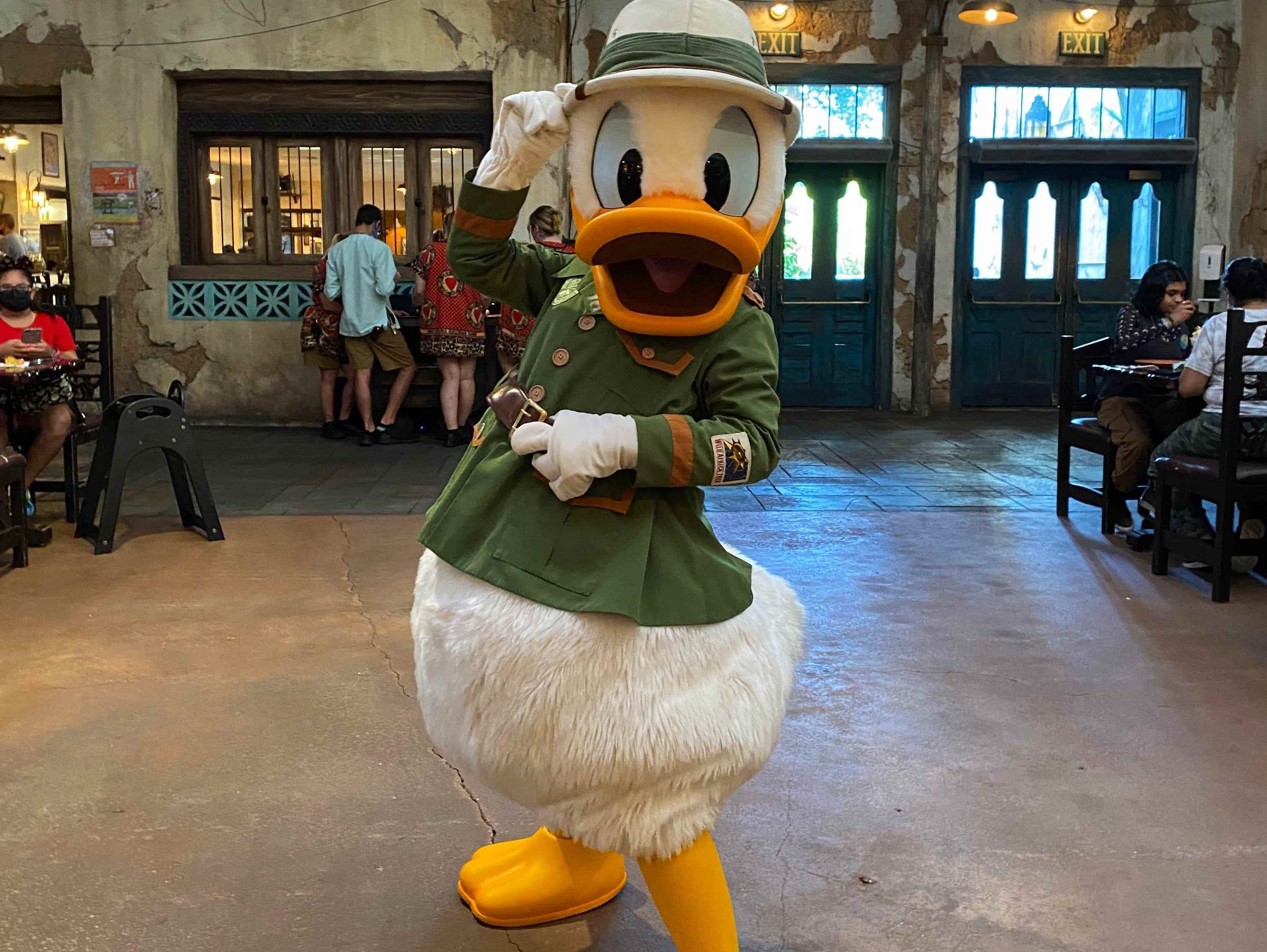 Donald Duck in Safari-Ausrüstung im Tusker House in Disney World