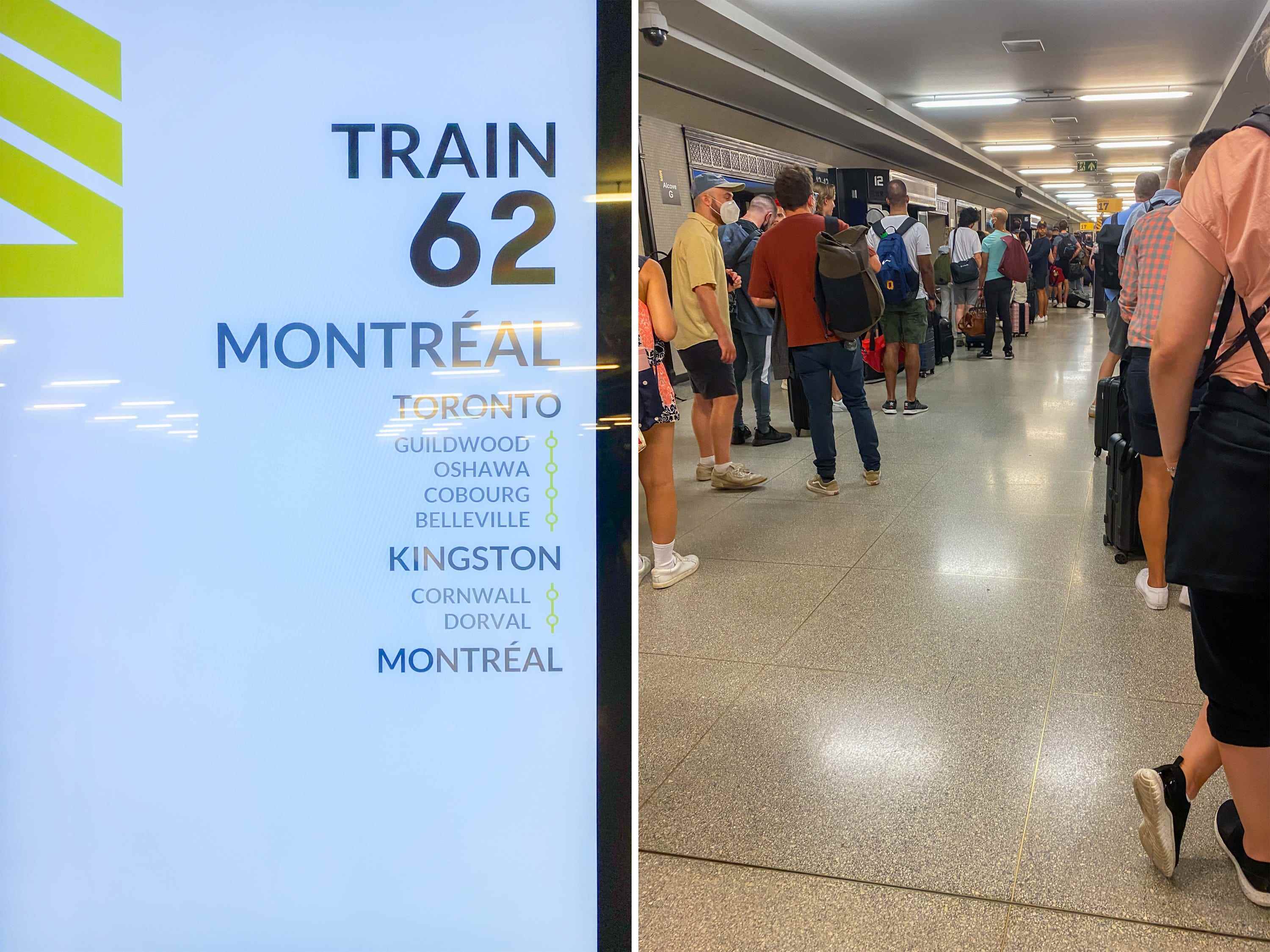 Schlange, um in den Zug nach Montreal einzusteigen