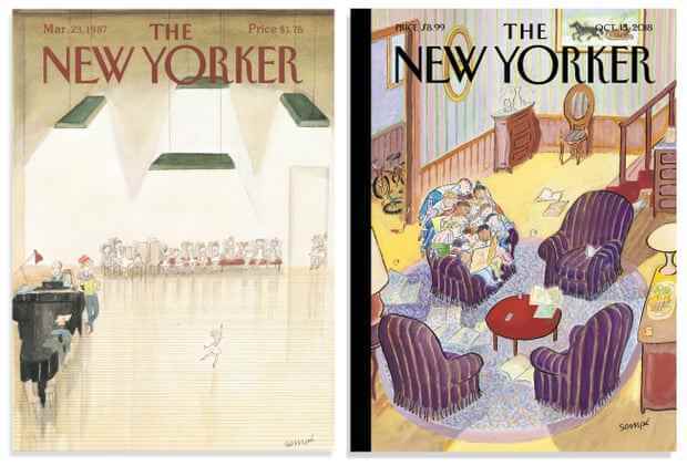 New Yorker-Cover von Sempé von März 1987 und Oktober 2018.