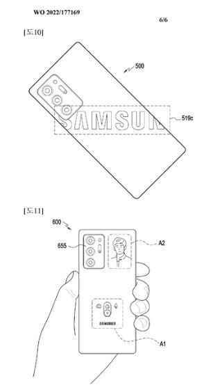 Bild aus der WIPO-Patentanmeldung von Samsung, das das nach hinten gerichtete Display zeigt – Samsung reicht Patentanmeldung für ein Telefon mit zwei Bildschirmen ein