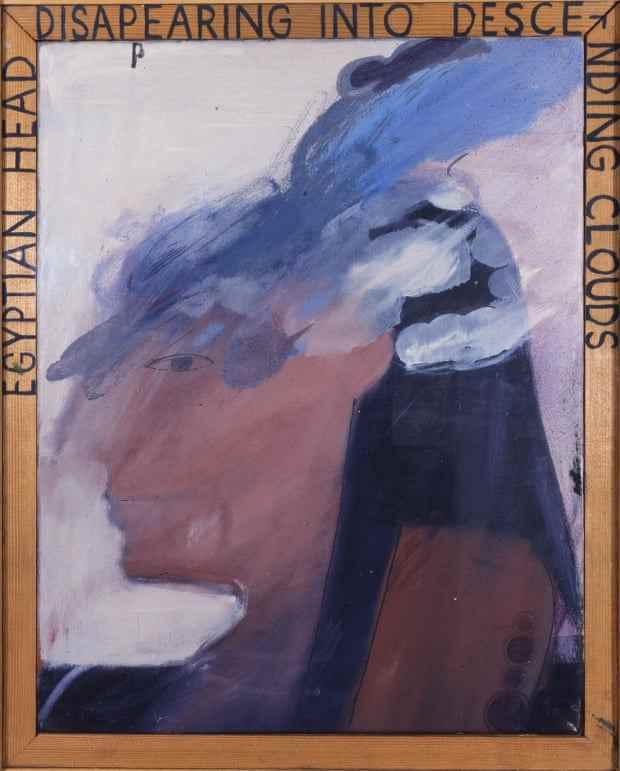 Ägyptischer Kopf verschwindet in absteigenden Wolken von David Hockney, 1961.