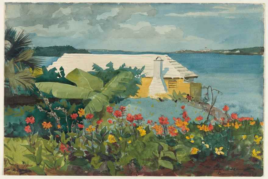 Blumengarten und Bungalow, Bermuda (1899) von Winslow Homer.