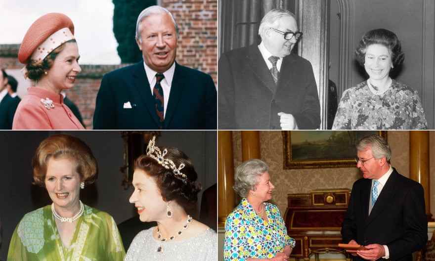 Die Königin mit Ted Heath, James Callaghan, Margaret Thatcher und John Major