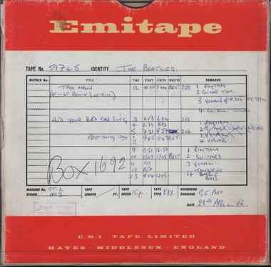 Die Originalkassette für Taxman und And Your Bird Can Sing, zwei der 14 Songs auf dem Album.