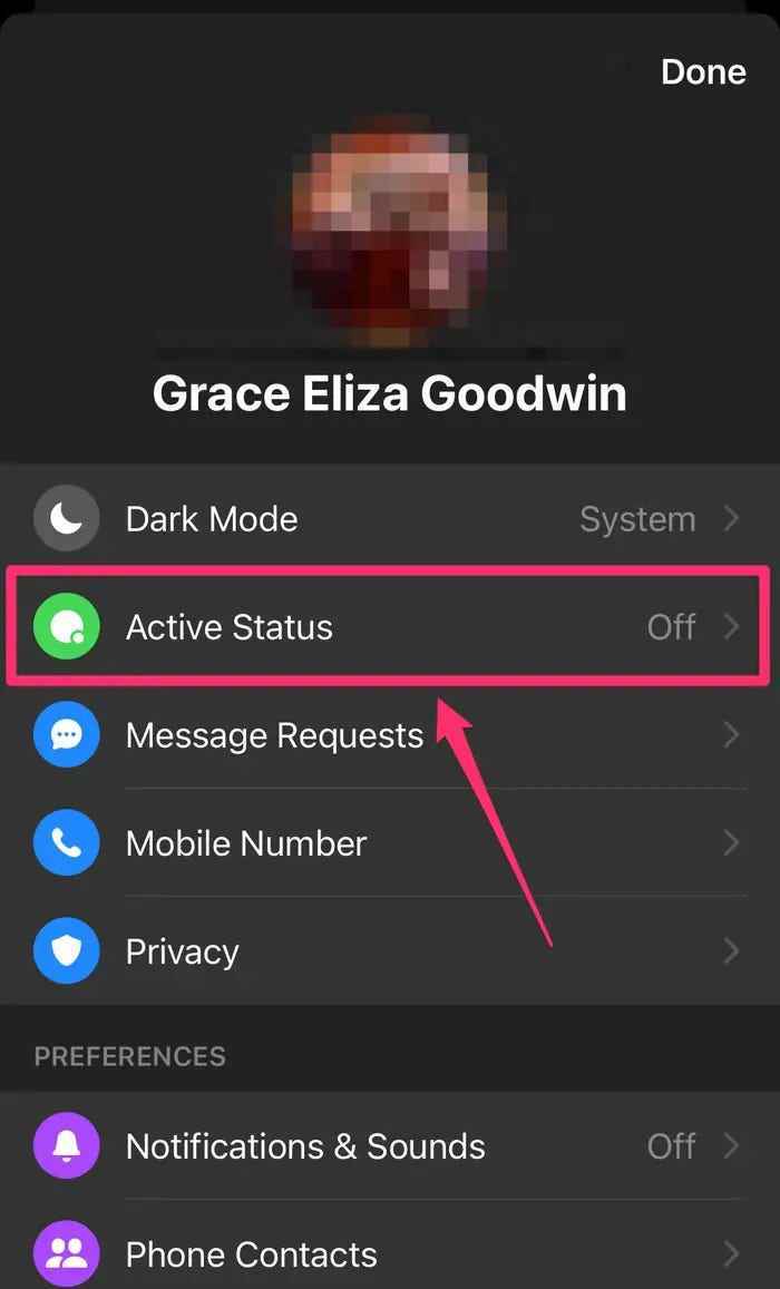 Screenshot der Option „Aktiver Status“ im Messenger.