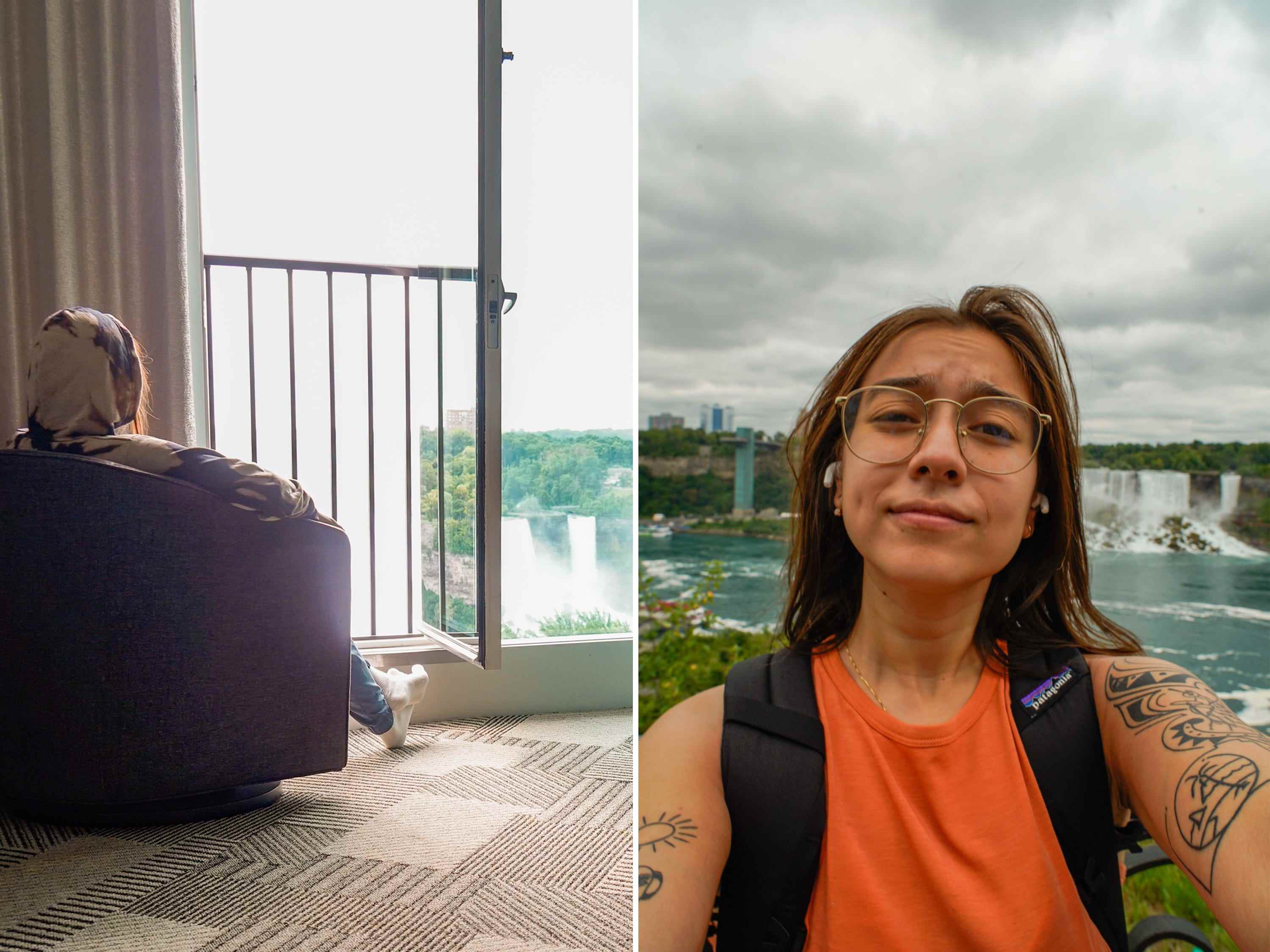 Der Autor betrachtet die Niagarafälle von zwei verschiedenen Orten aus