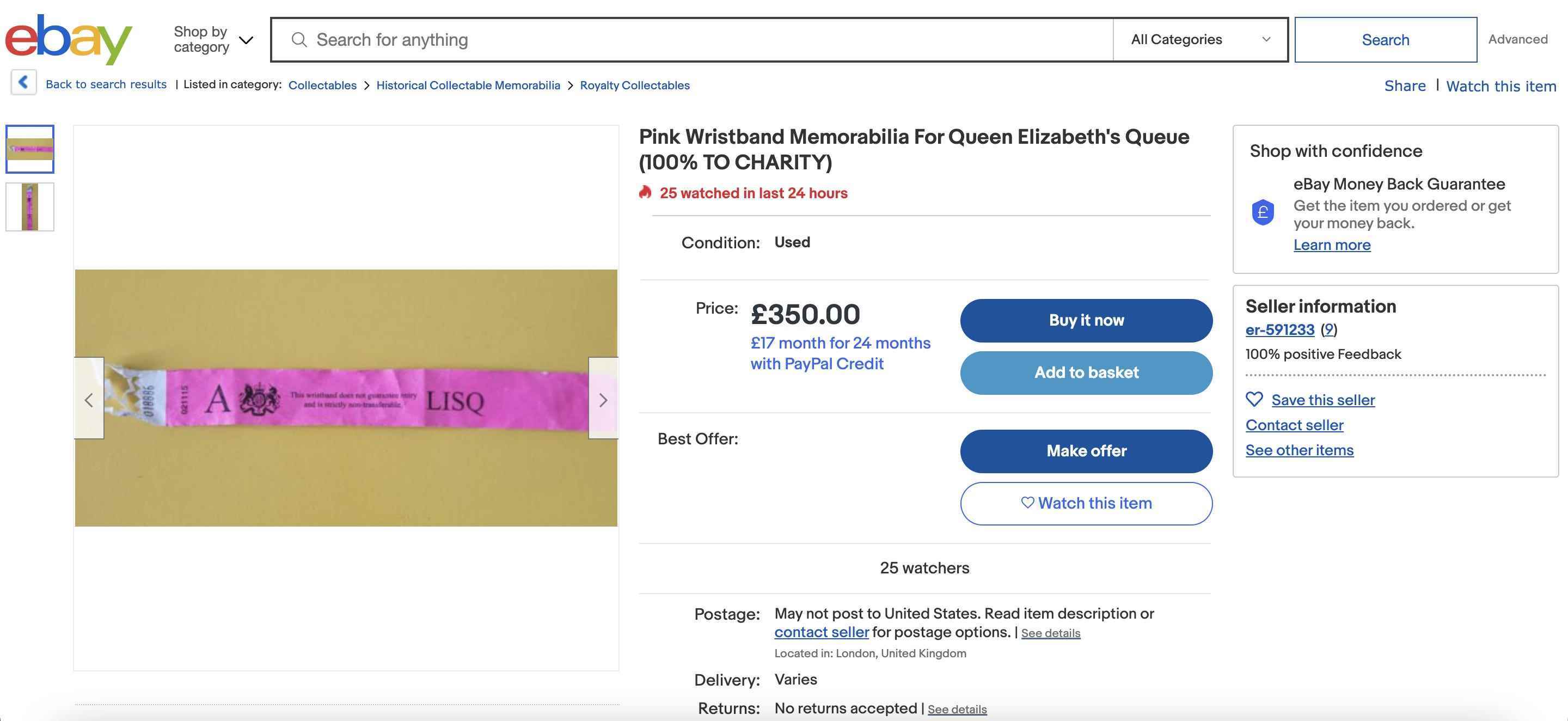 Ein Screenshot eines eBay-Angebots für ein rosa Armband