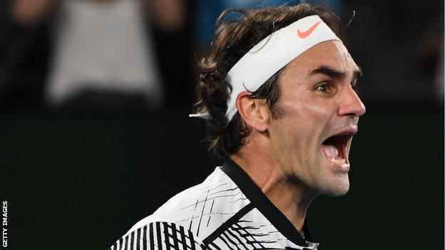 Roger Federer feiert den Sieg bei den Australian Open