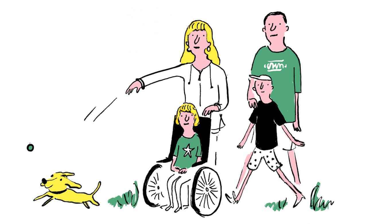Illustration eines unverheirateten Paares mit zwei Kindern, eines davon mit Behinderung