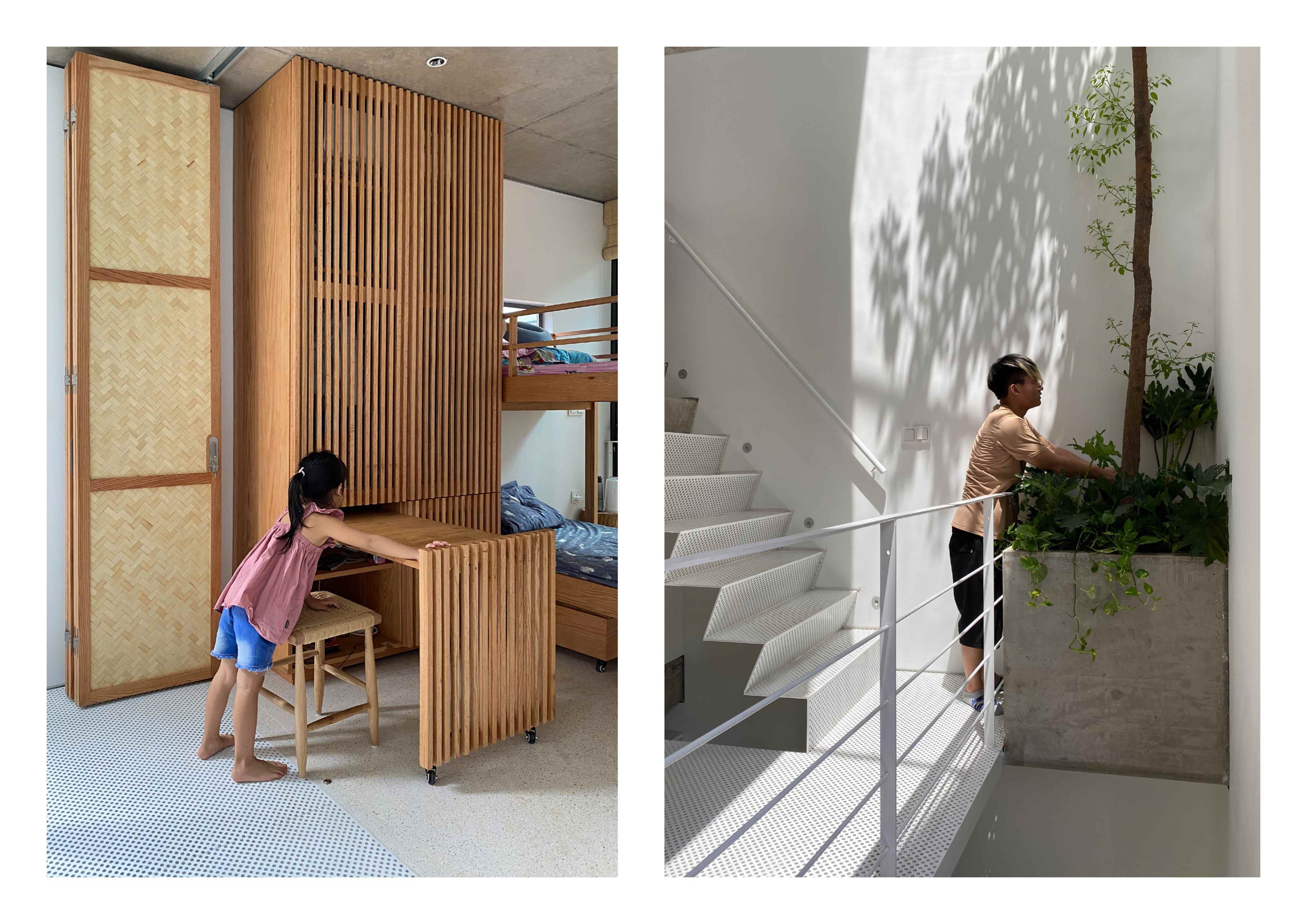 Die Architekten integrierten platzsparende Möbeldesigns sowie Begrünung in den Räumen.