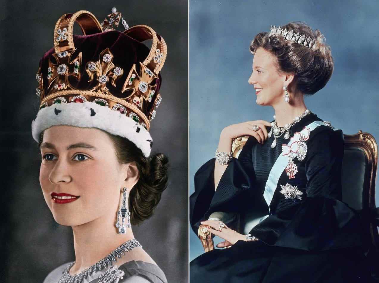 Frühe Porträts von Queen Elizabeth II und Queen Margrethe II.