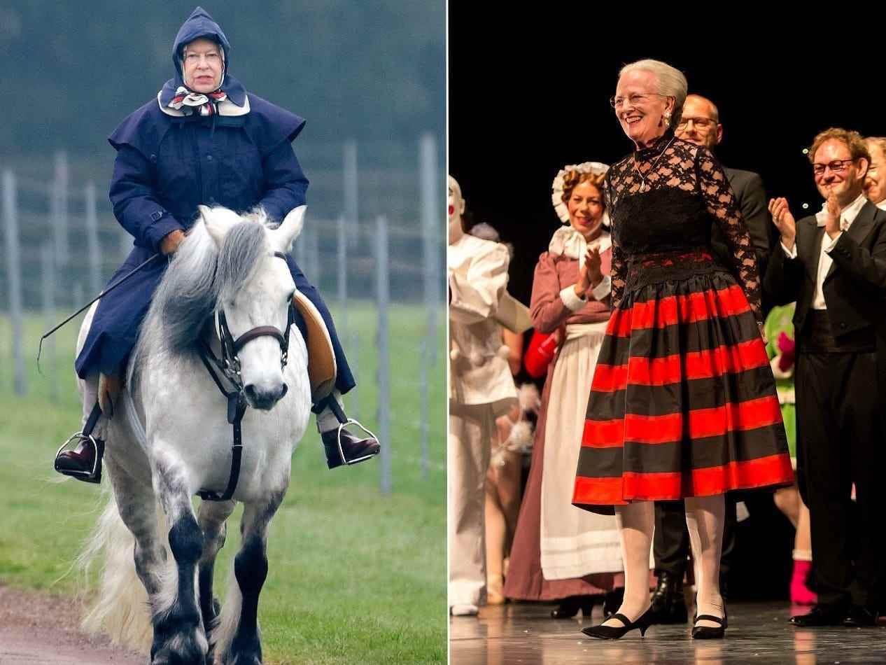 Queen Elizabeth II (links) liebte das Reiten, während Queen Margrethe II (rechts) eine Leidenschaft für Kostümdesign hat.
