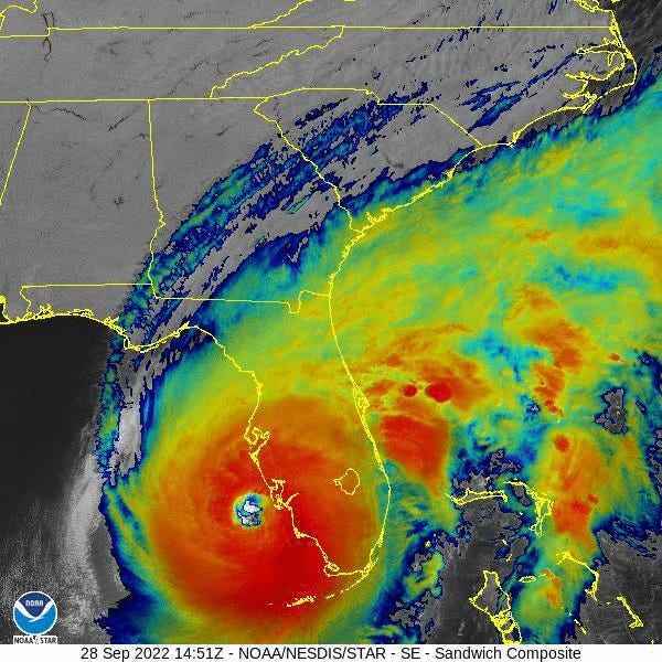 Infrarot-Satellitenbild-Animation zeigt Hurrikan Ian, der Florida am 28. September verschlingt