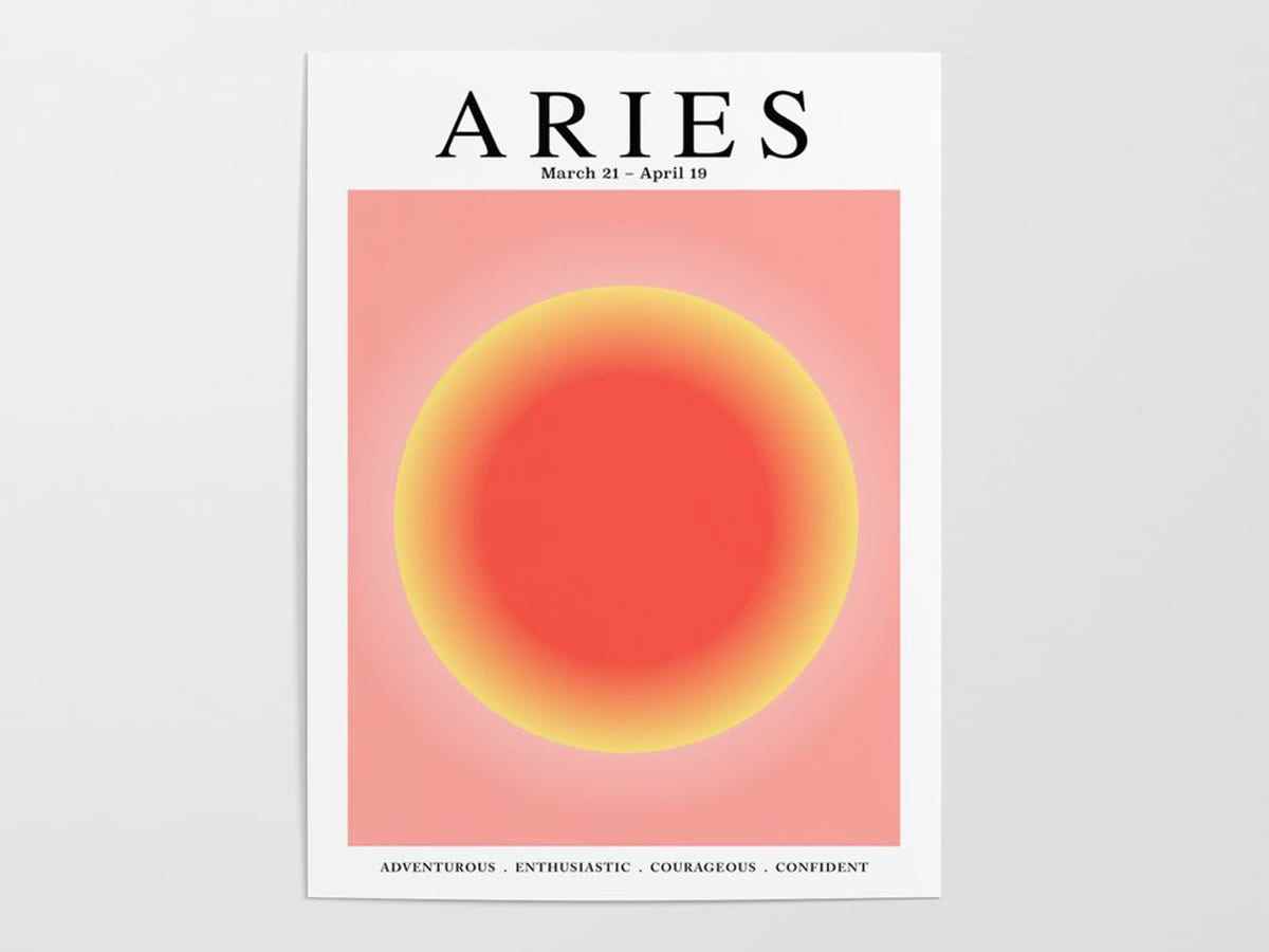 Ein Astrologie-Tierkreis-Aura-Gradientenposter mit dem Text 