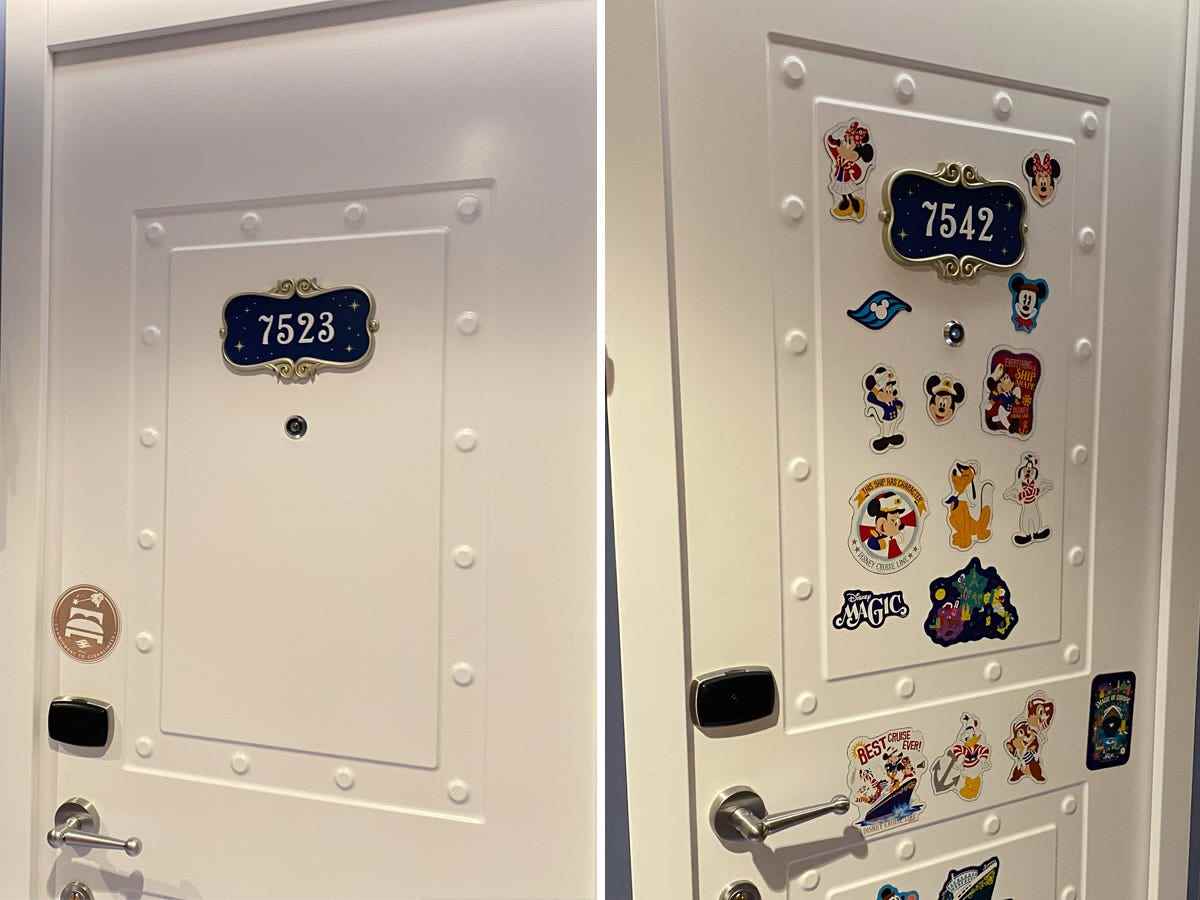 Zimmertüren auf dem Kreuzfahrtschiff Disney Wish.