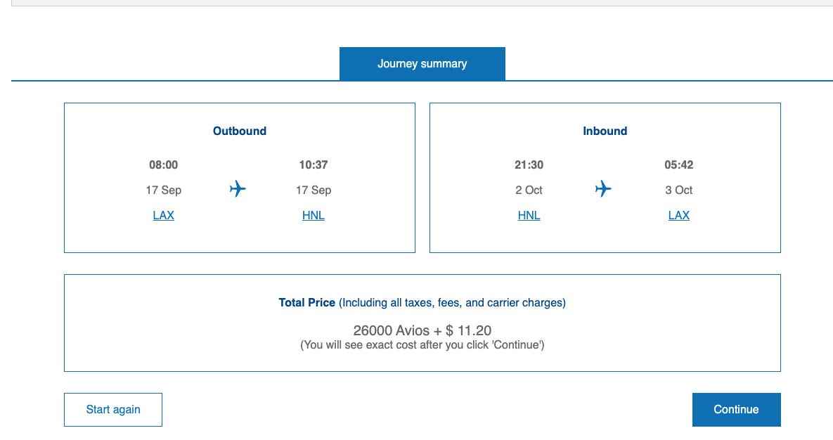 Kosten für das British Airways-Prämienticket von Los Angeles nach Honolulu