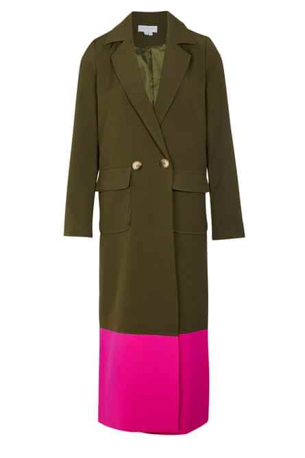 1. Mantel in Khaki und Fuchsia, £159, neverfullydressed.co.uk