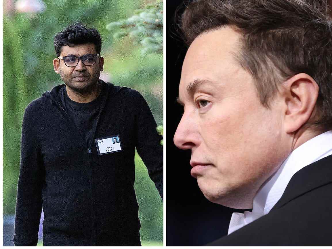Twitter-CEO Parag Agrawal links und Tesla- und SpaceX-CEO Elon Musk rechts