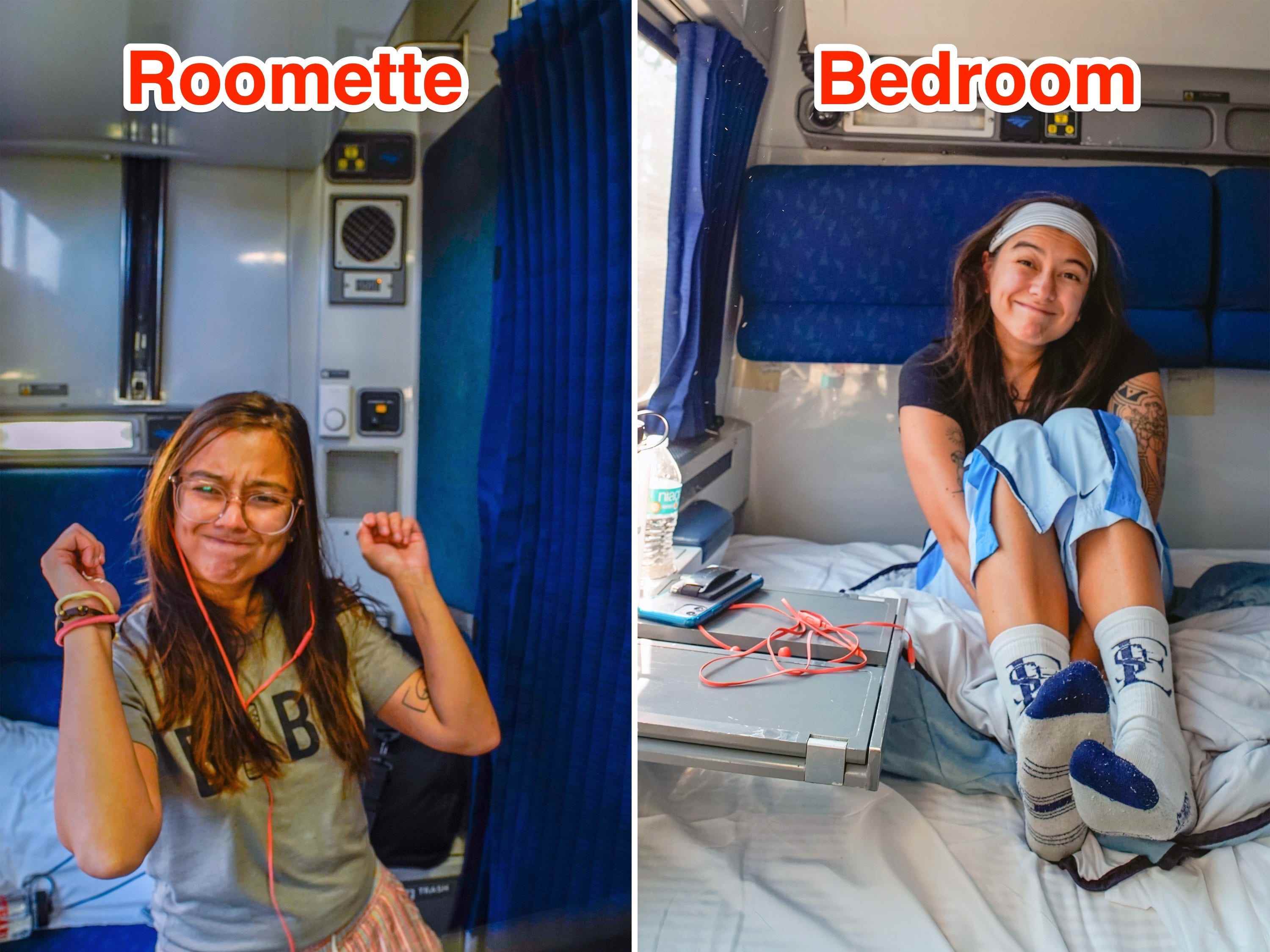 Der Autor hängt in Amtrak-Zügen in einer Roomette (L) und einem Schlafzimmer (R) herum
