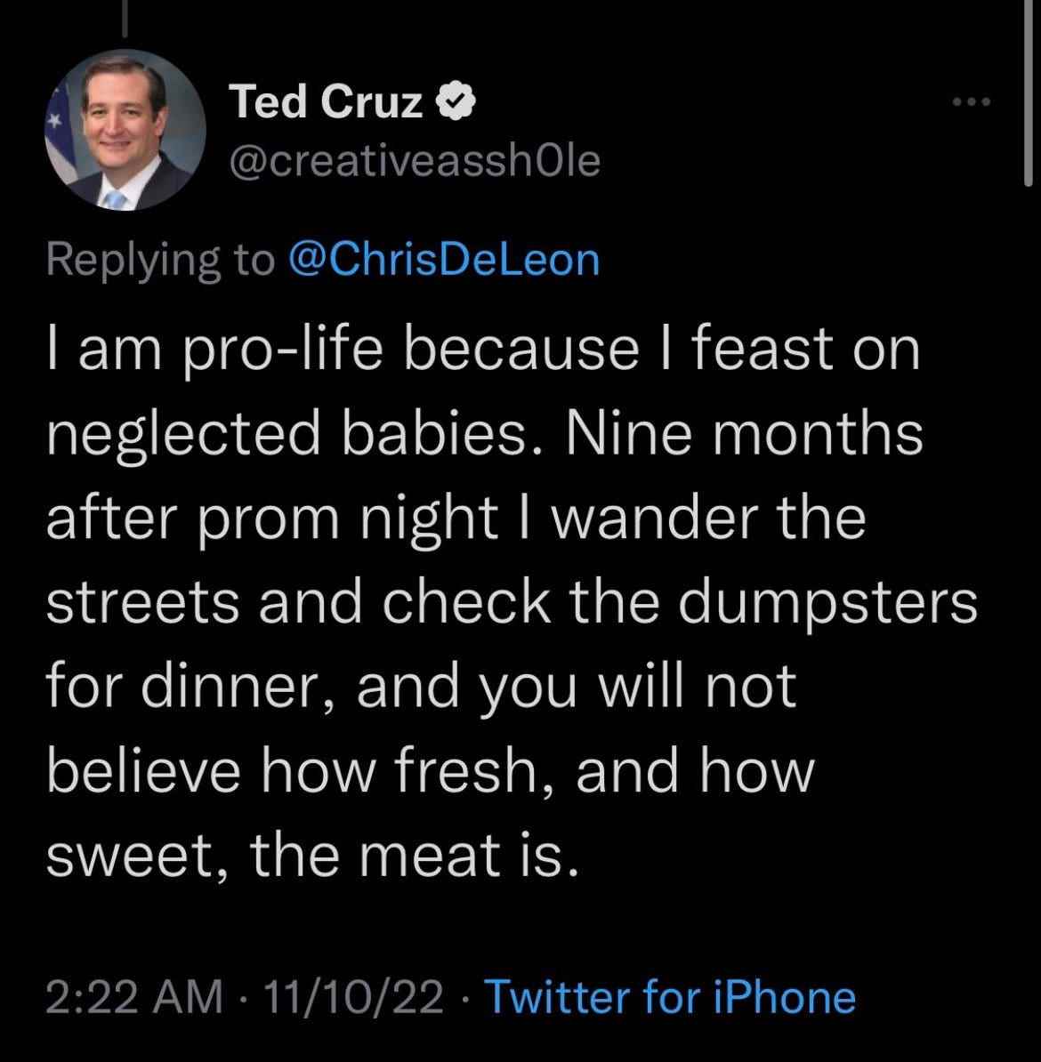 Tweet von einem Account, der sich als US-Senator Ted Cruz ausgibt.