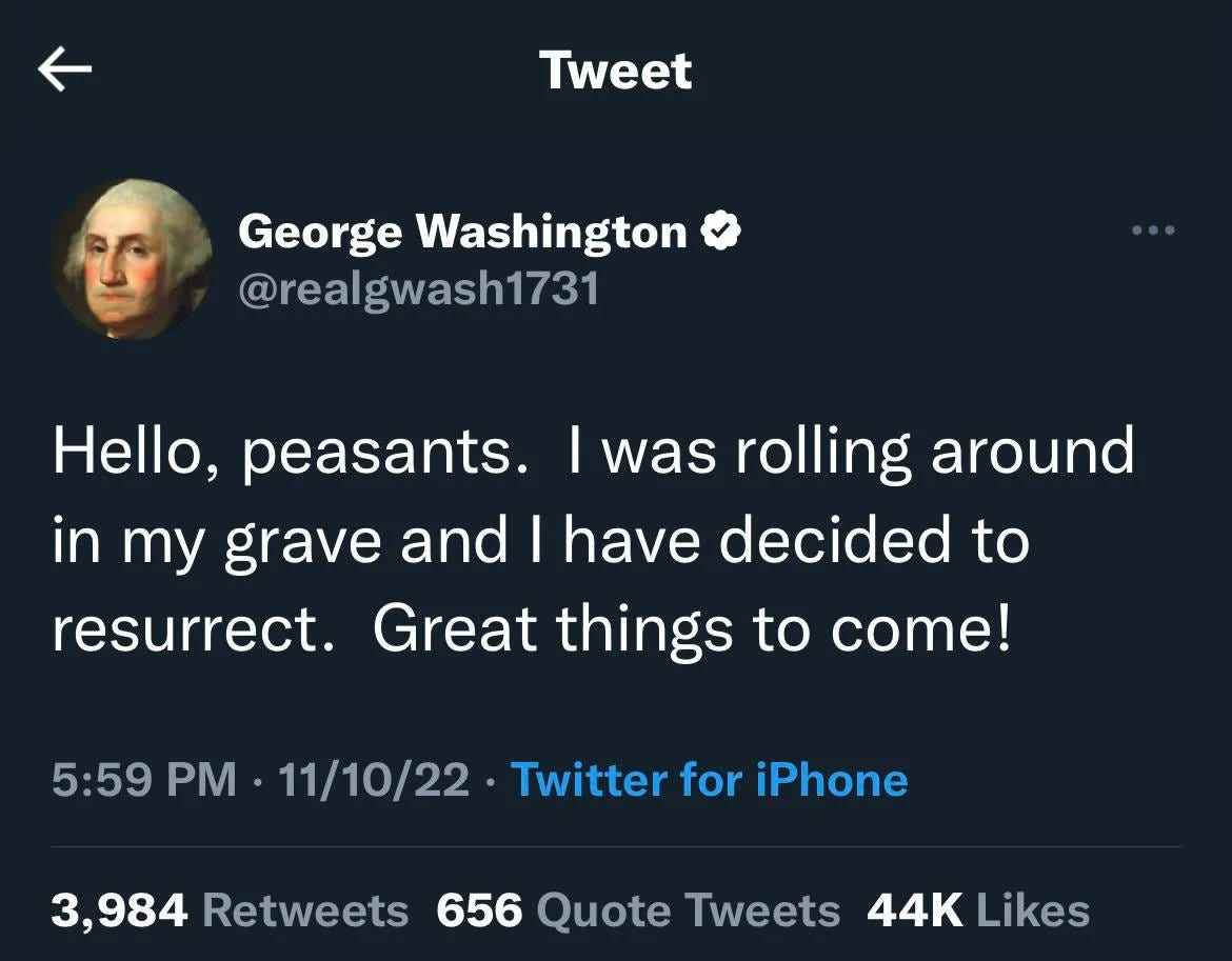 Tweet von George Washington-Imitator