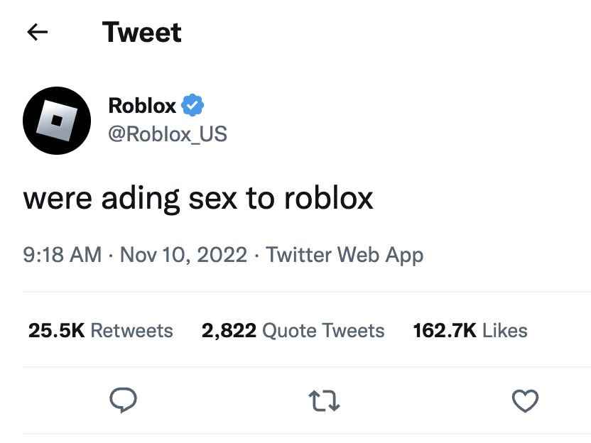 Tweet von der Gaming-Plattform Roblox-Imitator.