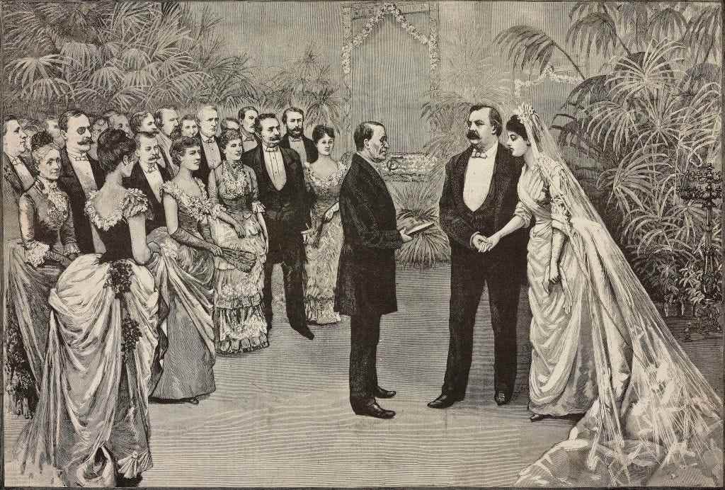 Eine Skizze der Hochzeit von Präsident Grover Cleveland und Frances Folsom im Weißen Haus