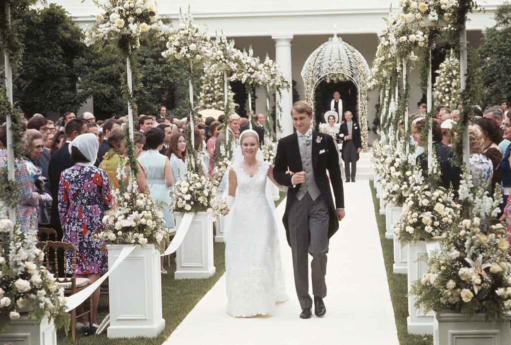 Tricia Nixons Hochzeit im Rosengarten des Weißen Hauses im Jahr 1971