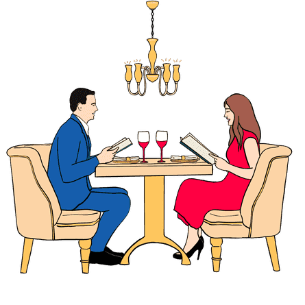 Illustration eines Paares in einem Restaurant