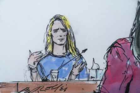 Eine Künstlerskizze von Jennifer Siebel Newsom, die am 14. November 2022 im Prozess gegen Harvey Weinstein aussagt.