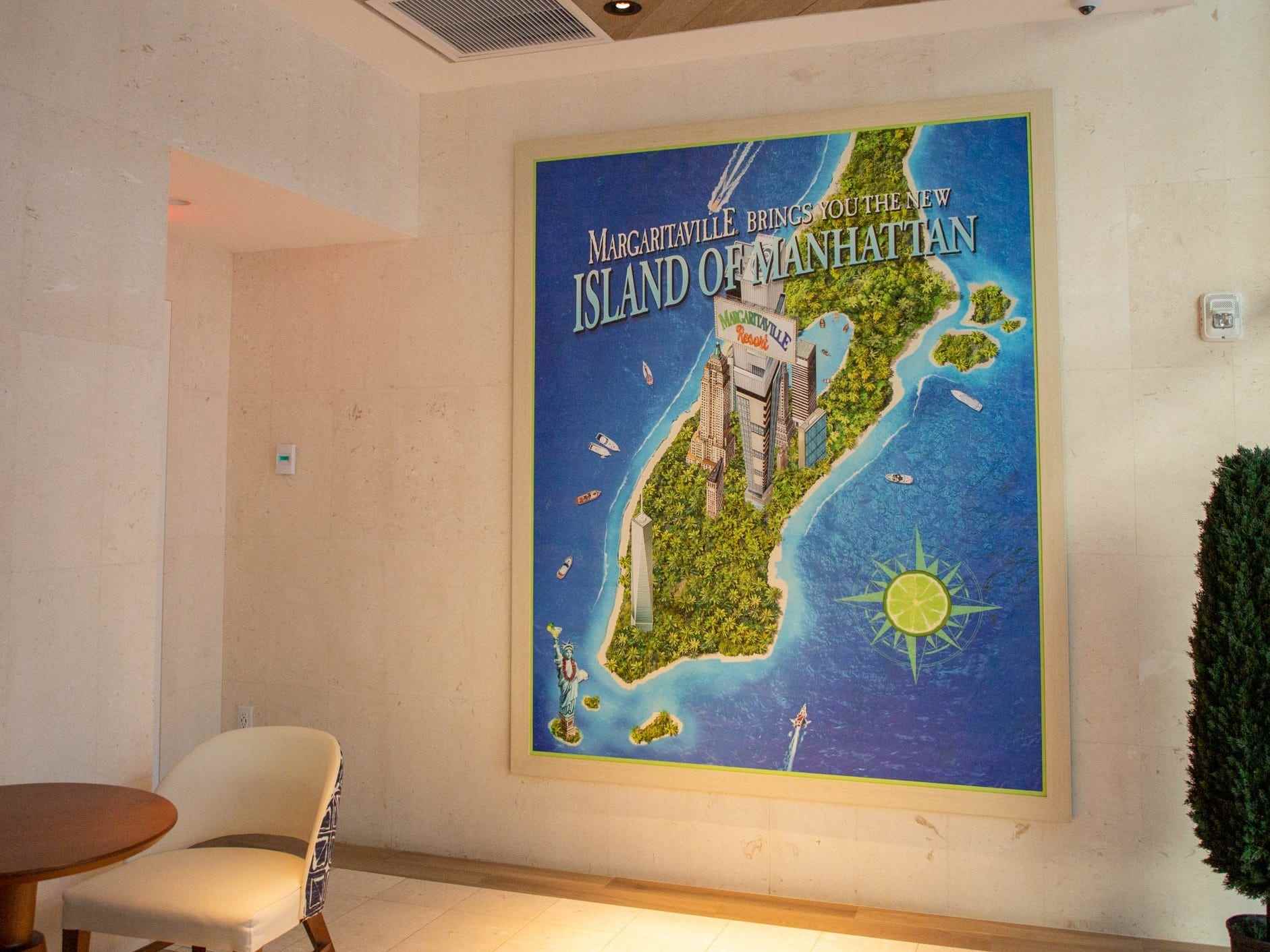 Kunstwerk, das Manhattan als tropische Insel zeigt