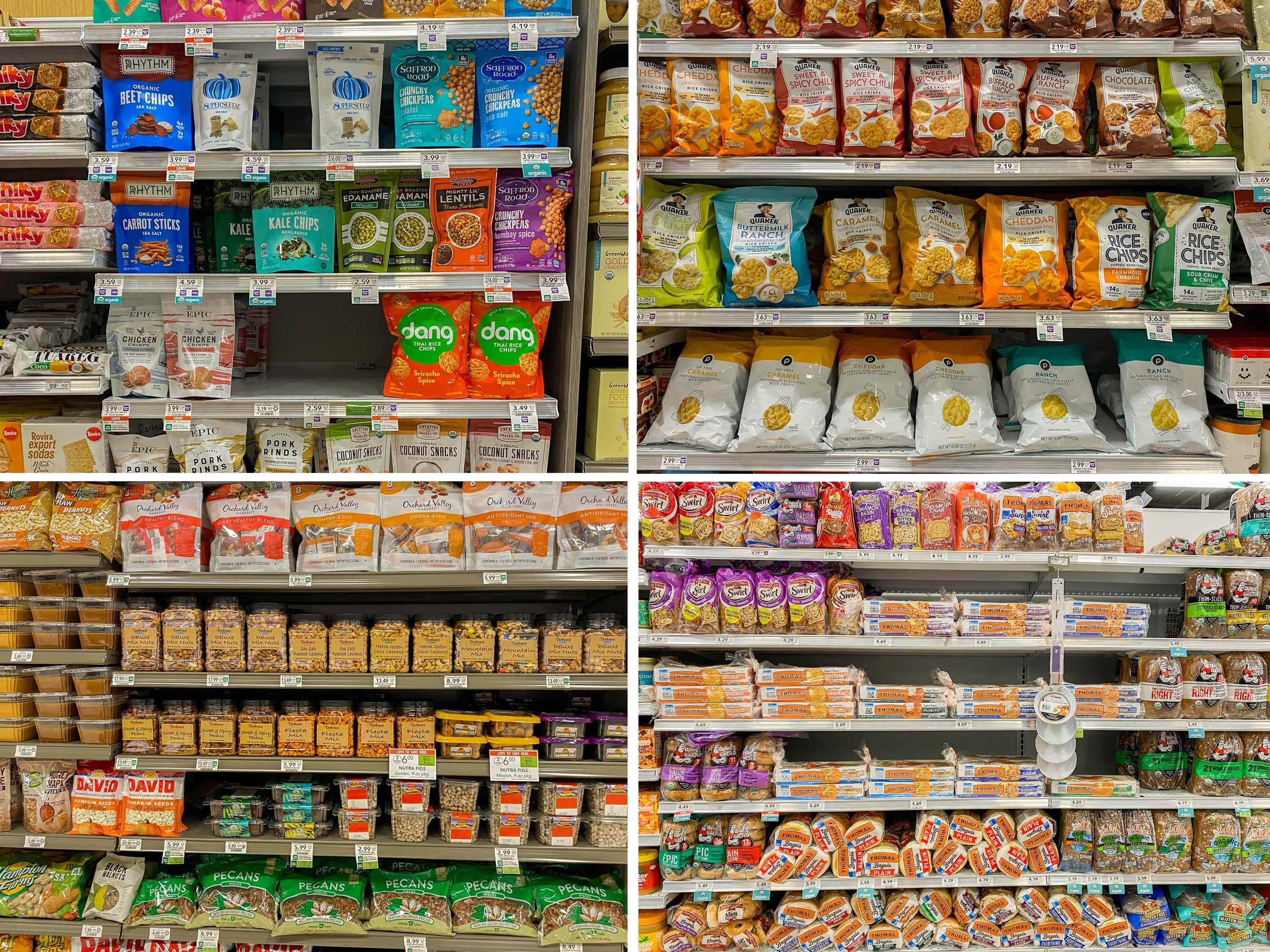 Vier Fotos zeigen die Snack-Vielfalt bei Publix