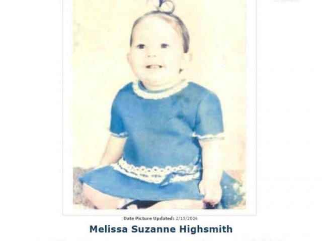 Ein fehlendes Bulletin, das 1971 veröffentlicht wurde und die Überlebende der Entführung, Melissa Highsmith, als Kleinkind zeigt