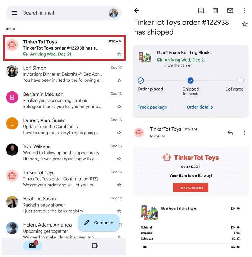 Google Mail-Benutzer können ihre Pakete bald mit der Google Mail-App verfolgen - Google fügt der Google Mail-App eine äußerst nützliche Paketverfolgungsfunktion hinzu