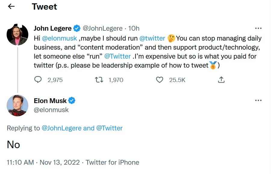 Der frühere CEO von T-Mobile, John Legere, will versuchen, Twitter zu leiten - John Legere twittert Elon Musk: "Vielleicht sollte ich Twitter betreiben;" Sehen Sie, wie Elon reagierte